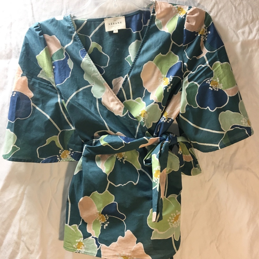 Sezane floral wrap top